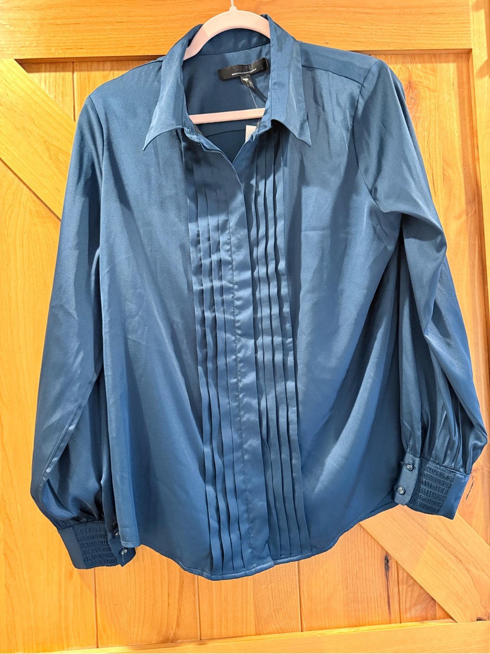 WhiteHouseBlackMarket dark teal Pintuck Long-Sleeve Blouse - Picture 4 of 8